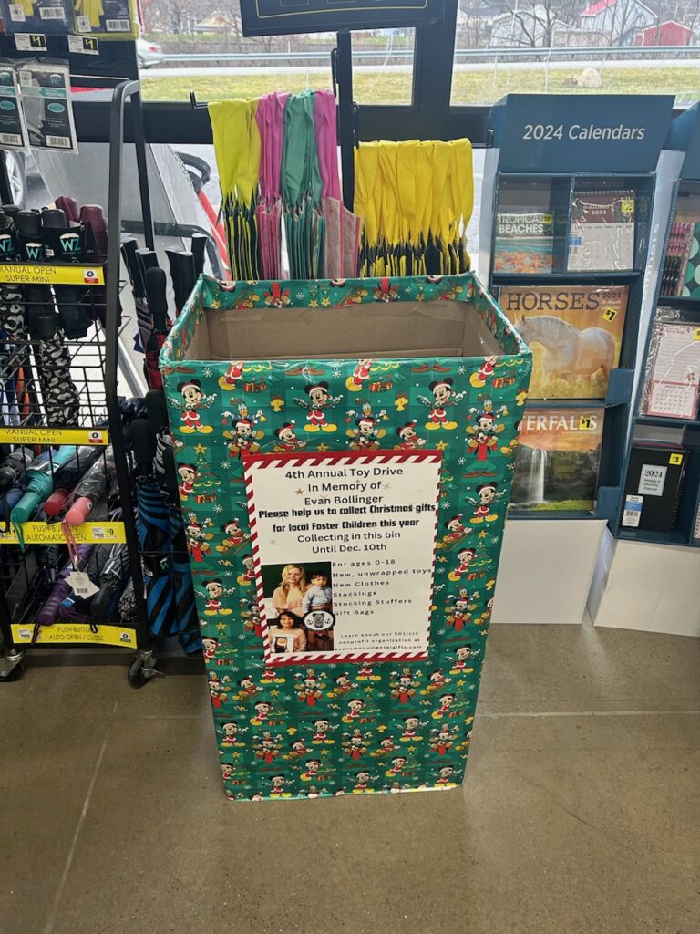 Our 2023 Toy Drive Donation Bins - Evan's Monumental Gifts